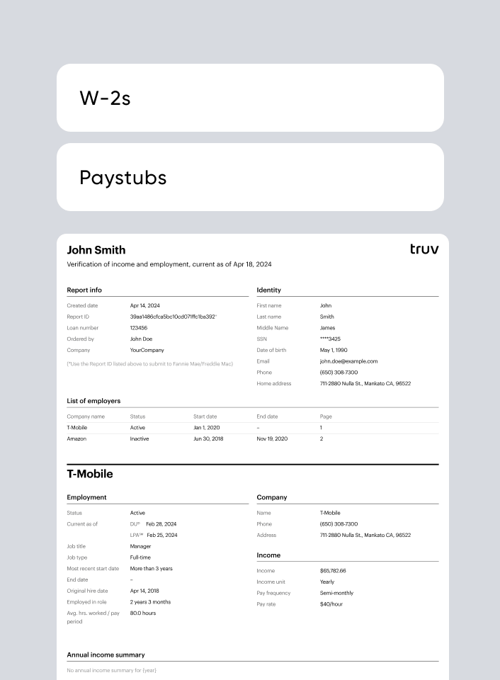Encompass report — Payroll income & employment