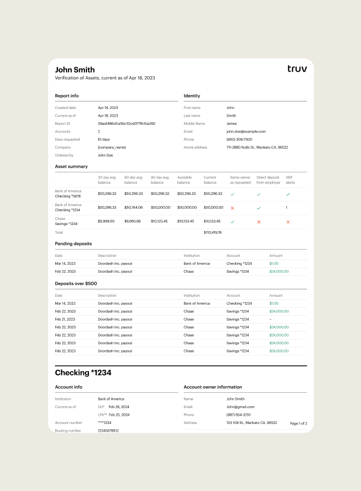 Encompass report — Asset verification